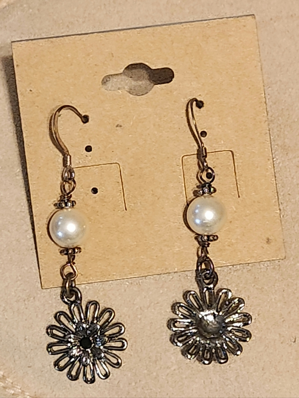 Elegant Silver and Pearl Drop Earrings - Picture 4 of 4